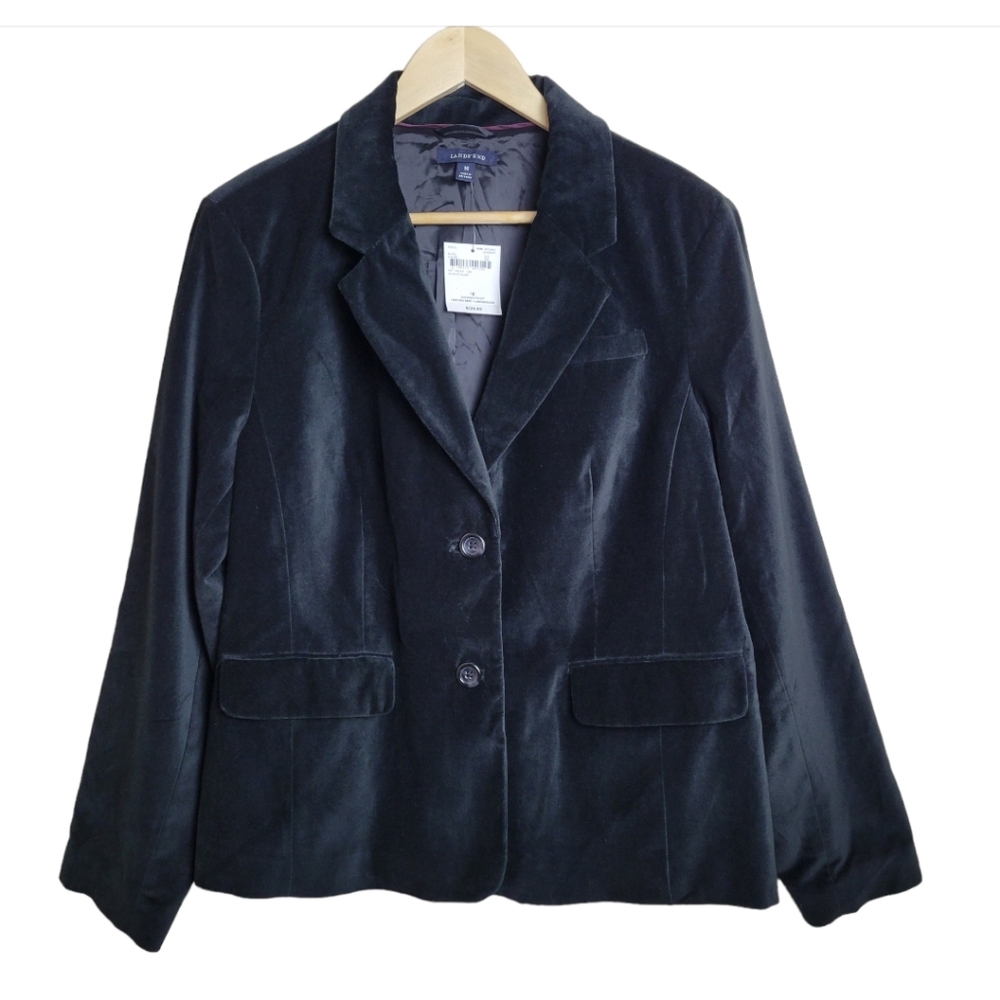 NWT Lands End Black Velvet Blazer Size 18